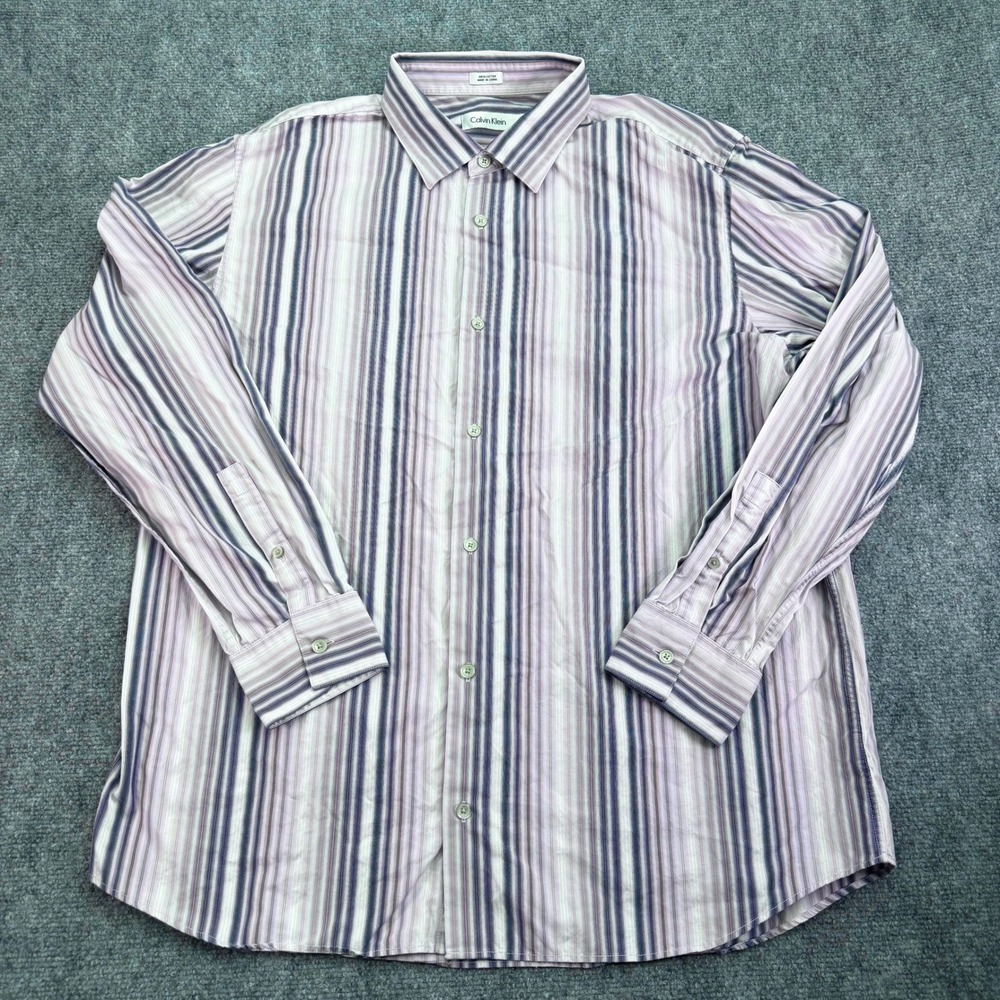 Calvin Klein Shirt Mens Extra Large Multi Stripe‎ Button Up Long Sleeve